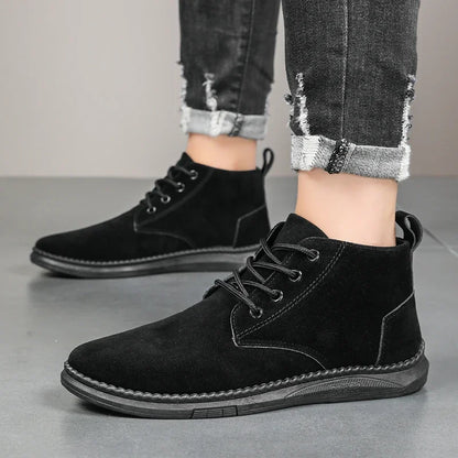 Winter Outdoor Men Casual Shoes Leather Ankle Boots No-slip High Top Male Work Shoes High Quanlity Square Head Men Chelsea Boots