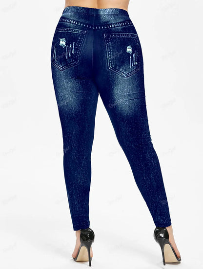 ROSEGAL  Plus Size Women's High Waisted 3D Printed Skinny Pants, 2025 New Ladies Casual Pencil  Pants.