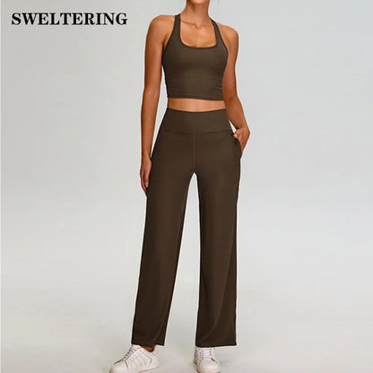 Ribbed Yoga Set Women's 2-piece Sportswear Running and Fitness Set Gym Workout Clothes High Waisted Yoga Pants High Impact Bra