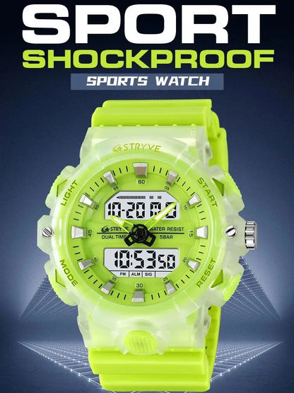 STRYVE Top Brand Electronic Watch For Men Outdoor Sports Waterproof Dual Time Display Quartz Wristwatches Rubber reloj hombre
