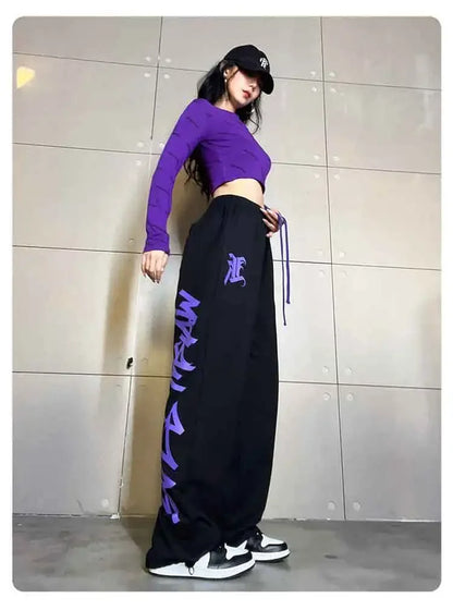 Korean Y2K Streetwear White Jogging Sweatpants Women Harajuku Sports Pants Oversized Hip Hop Letter Wide Leg Trousers