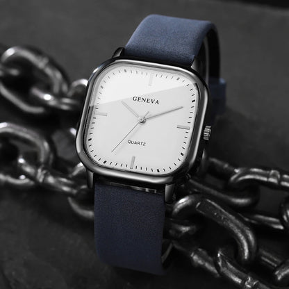 Fashion Square Dial Men's Watches Minimalist Quartz Watch Casual Leather Strap Wristwatch Reloj Hombre（Without Box）