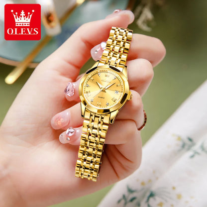 OLEVS Fashion Luxury Golden Watch For Women Stainless Steel Wristwatch Elegant Rhombus Quartz Waterproof Women's Watches Reloj