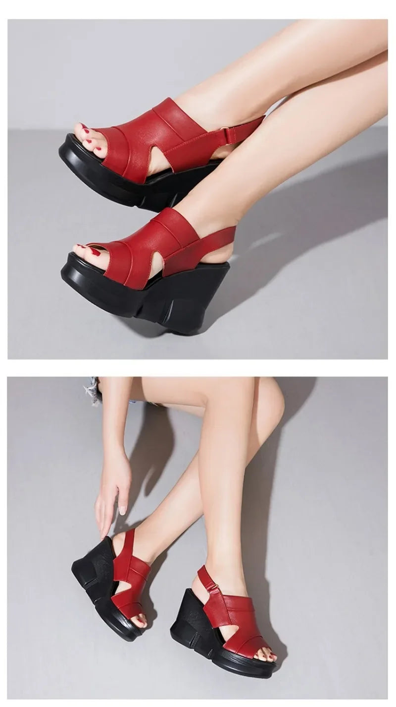 2025 High Quality Ladies Shoes Open Toe Women's Sandals Platform Dress Sandals Women Round Toe High Wedges Outdoor Shoes Women
