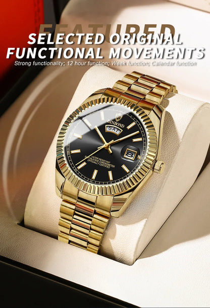 BINBOND Mens Quartz Watch Top Brand Sports Quartz Mens Watches Stainless Steel Waterproof Date Week Wristwatch Men Relogio
