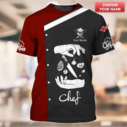 Funny Chef Work Uniform Men's T-shirts Personalization Name Custom Print Tees Casual O-neck Loose Short Sleeve Fashion Cook Tops