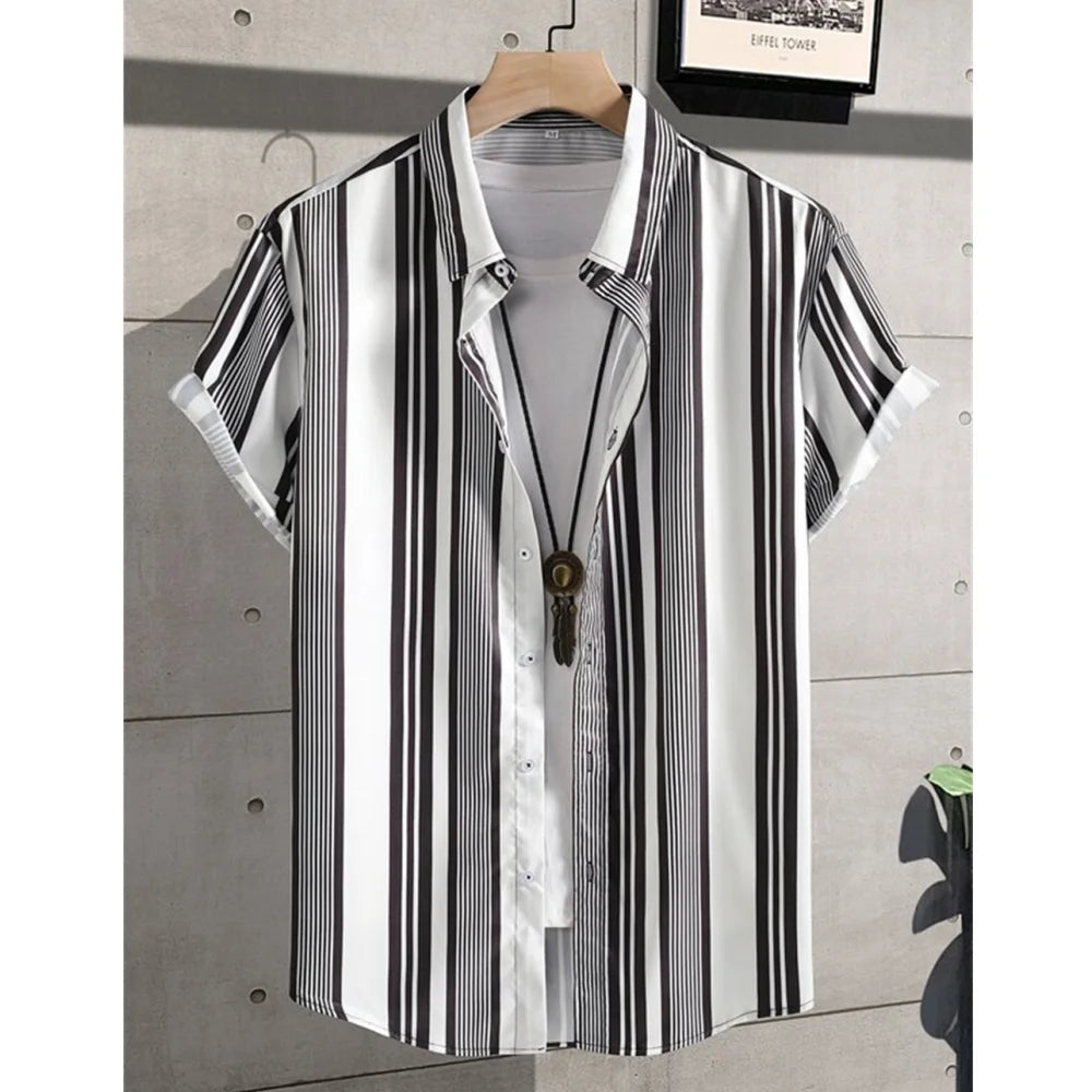 2025 Male Clothes Simple Stripes 3d Hawaiian Shirt Men Clothes Loose Breathable Men's Shirts Summer Male Shirts Short Sleeve