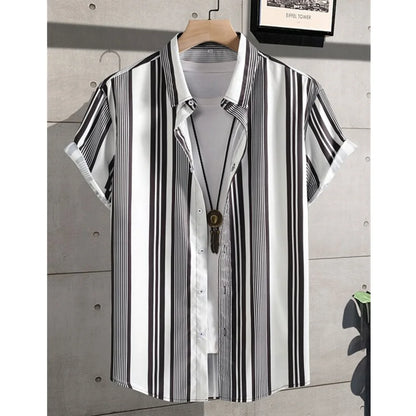 2025 Male Clothes Simple Stripes 3d Hawaiian Shirt Men Clothes Loose Breathable Men's Shirts Summer Male Shirts Short Sleeve