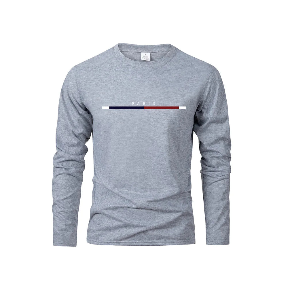 Men's Long Sleeve T Shirts of PARIS Printing Solid Color Casual Tops Autumn High Quality Loose T-Shirt Men Classic Clothing