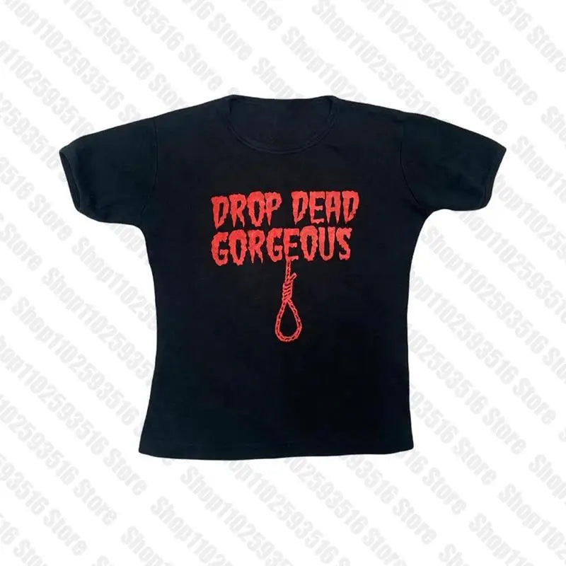 Harajuku Gothic Y2k Crop Tops letter graphics Tee Women Summer Sexy T-shirt Vintage 2000s short sleeve baby Tee Fairy Streetwear