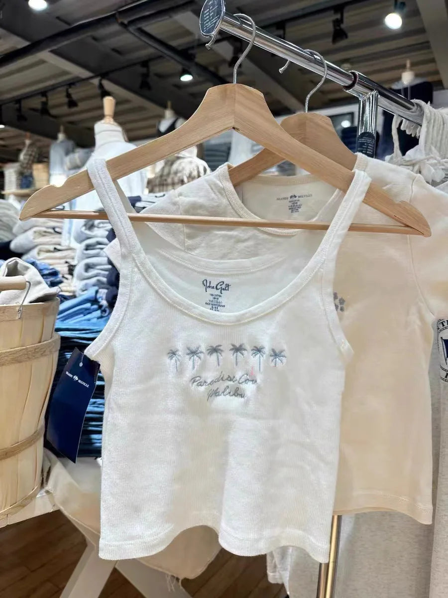 Retro Patchwork Ribbed Cotton Tops Women Summer Sweet Ruffle Square Collar Sleeveless Bow Camis Vintage Chic Slim Crop Top 2024