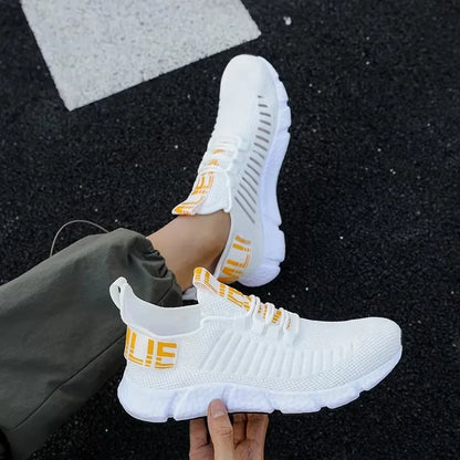 Men's Comfortable Shock-absorbing Design Running Shoes Lightweight Eye-catching Breathable Trendy Grid Anti Slip Casual Shoes