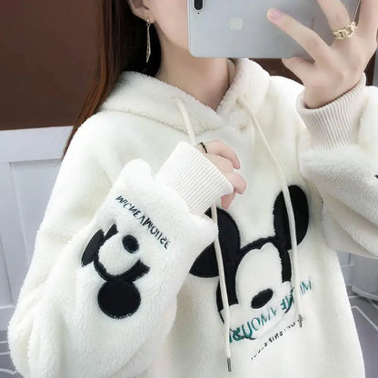 Korean popular clothes Cartoon Print Sweatshirt Thick PlushLining Hoodie Loose Korean Fashion All-match Oversized Kawaii Hoodies