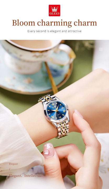 OLEVS Fashion Luxury Golden Watch For Women Stainless Steel Wristwatch Elegant Rhombus Quartz Waterproof Women's Watches Reloj