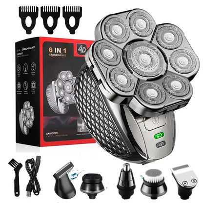 4D Head Shavers for Bald Men, Upgraded 9 Floating Heads 6-in-1 Rechargeable Waterproof Wet Dry Bald Head Shavers for Men