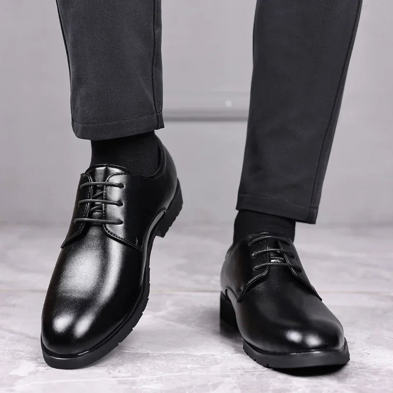 High Quality Formal Leather Men Dress Shoes Breathable Mens Casual Shoes Italian Luxury Brand Lace-Up Non-slip Men Driving Shoes