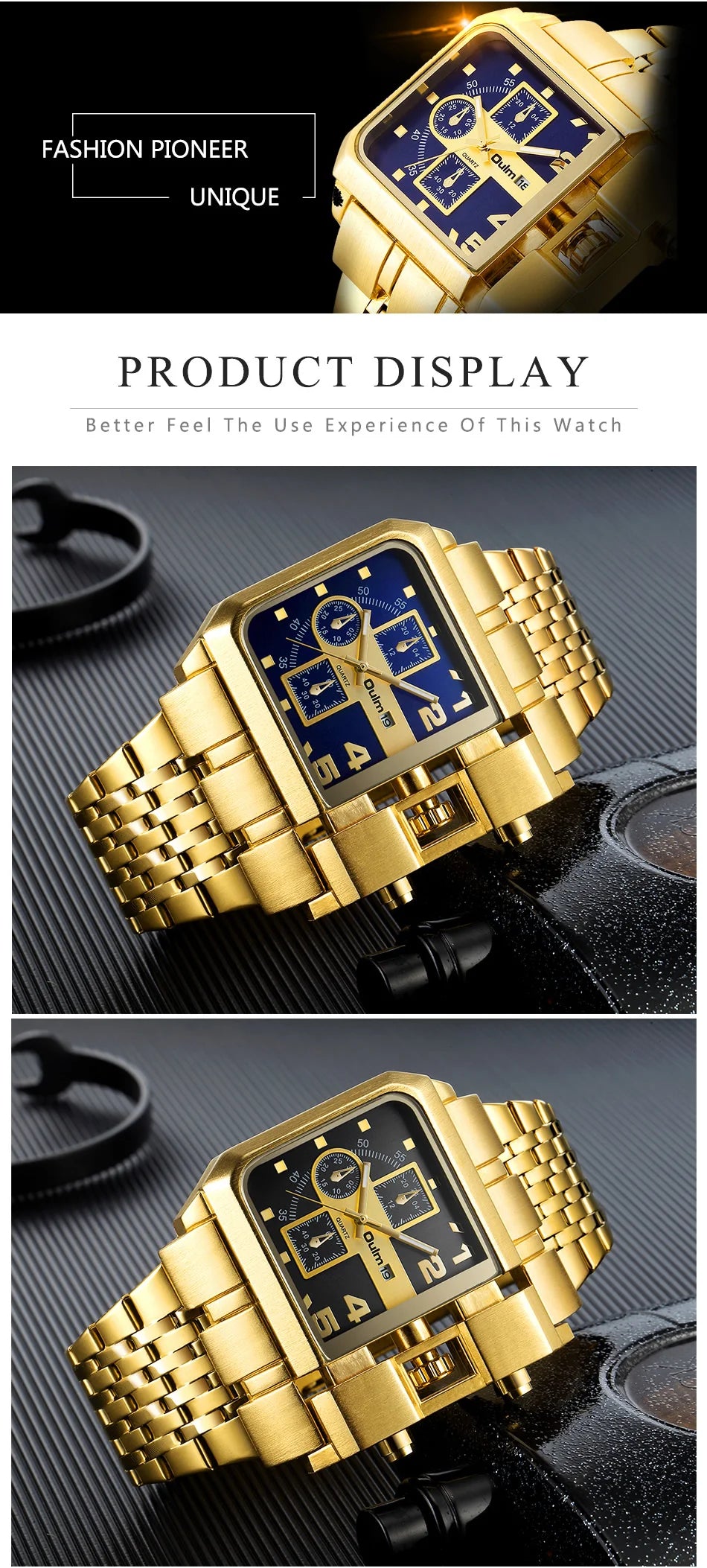 Oulm 3364 Luxury Brand Watch Stainless Steel Male Quartz Clock Auto Date Unique Military Men's Wristwatches Relogio Masculino