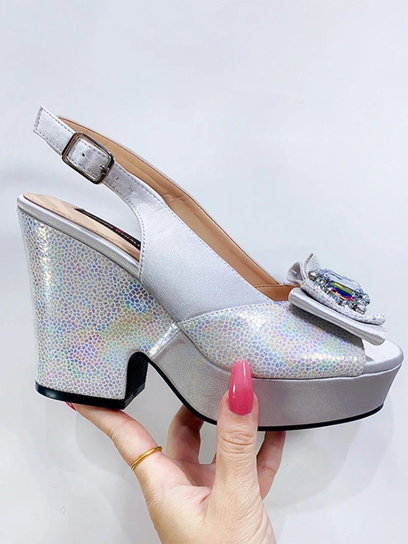 2023 Newest Wedding Women Shoes Nigeria Africa 10cm High Heels Party Gathering Crystal Design Women Shoes Fashion Ladies Shoes