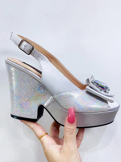 2023 Newest Wedding Women Shoes Nigeria Africa 10cm High Heels Party Gathering Crystal Design Women Shoes Fashion Ladies Shoes