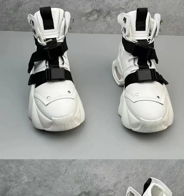 Men's High Top Thick Soled Height Increasing Comfort Waterproof Anti Slip Sports Shoes Buckle Belt Wear-resistant Fashion Boots