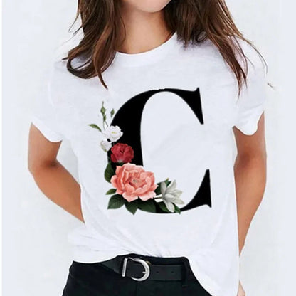 26 Letter Printed Women T-shirts Harajuku 2021 New Tops Casual Tee Summer Short Sleeve Graphic Female T shirt for Women Clothing