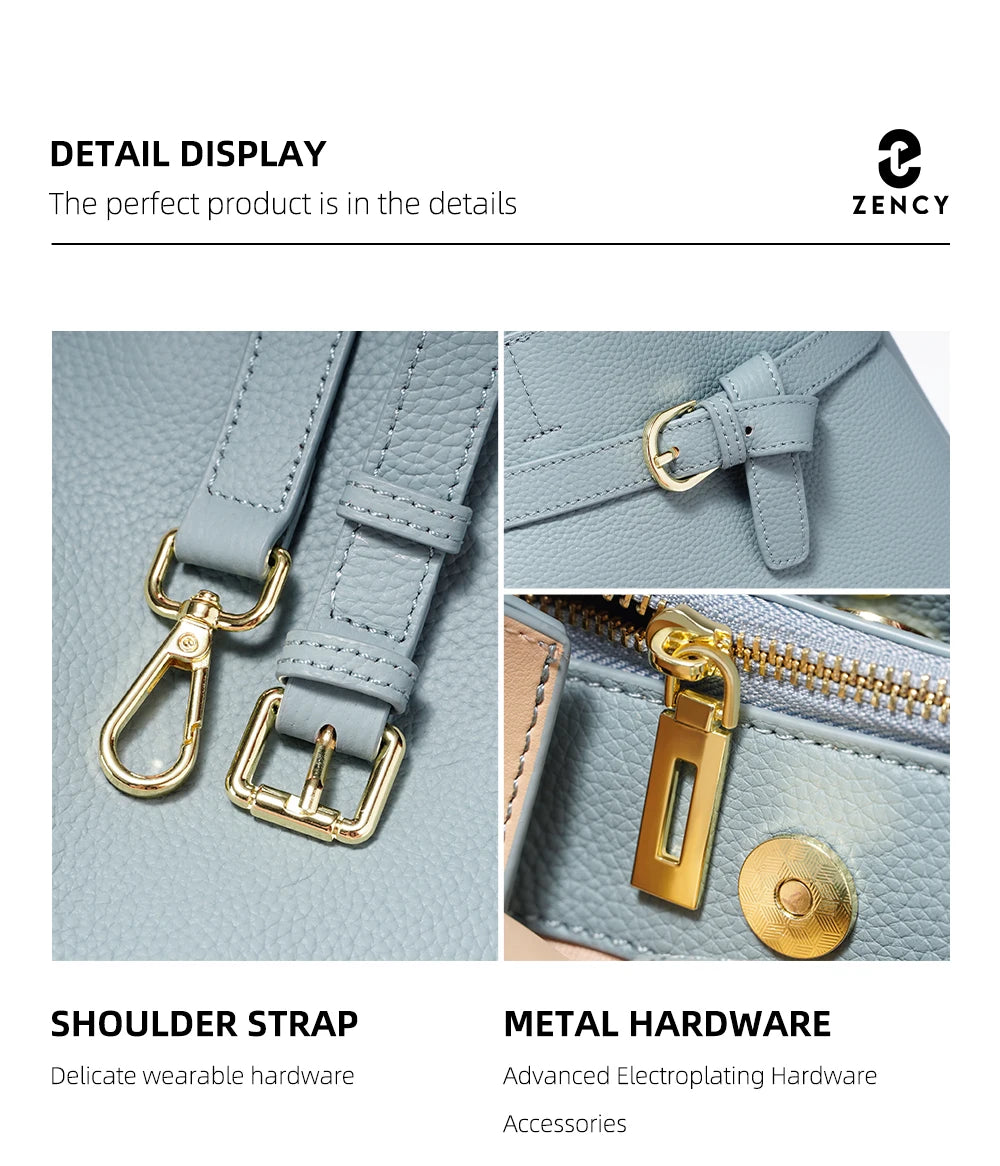 Zency Genuine Leather Top-handle Bag For Women Luxury Designer Crossbody Bag Zipper Purse Elegant OL Handbag 2025 New Shoulder