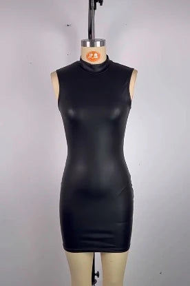 High neck sleeveless mini skirt elastic women's tight fitting dress fashionable and sexy hip hugging dress 2025 summer new item