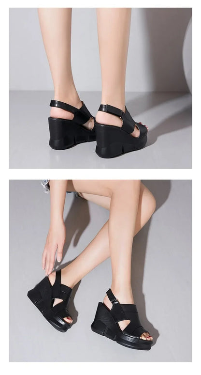 2025 High Quality Ladies Shoes Open Toe Women's Sandals Platform Dress Sandals Women Round Toe High Wedges Outdoor Shoes Women