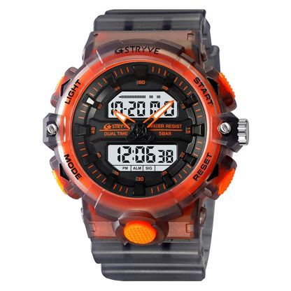 STRYVE Top Brand Electronic Watch For Men Outdoor Sports Waterproof Dual Time Display Quartz Wristwatches Rubber reloj hombre
