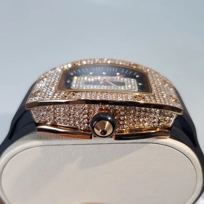 2024 Hot Fashion Diamond Watch For Women Elegant Iced Jewelry Watches Girl Sport Rubber Strap Tonneau Wristwatch Ladies Gift