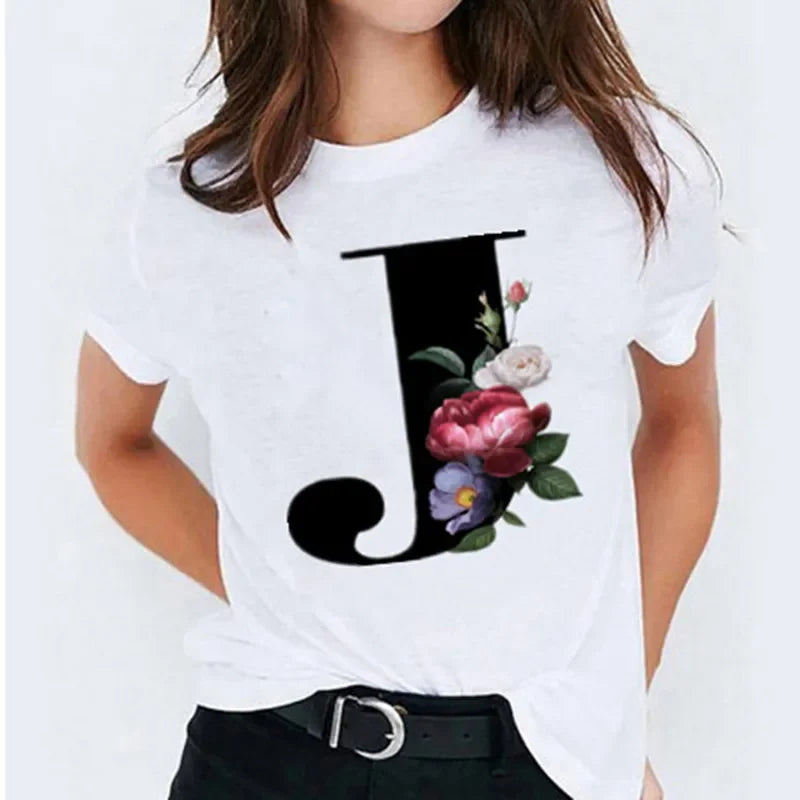26 Letter Printed Women T-shirts Harajuku 2021 New Tops Casual Tee Summer Short Sleeve Graphic Female T shirt for Women Clothing