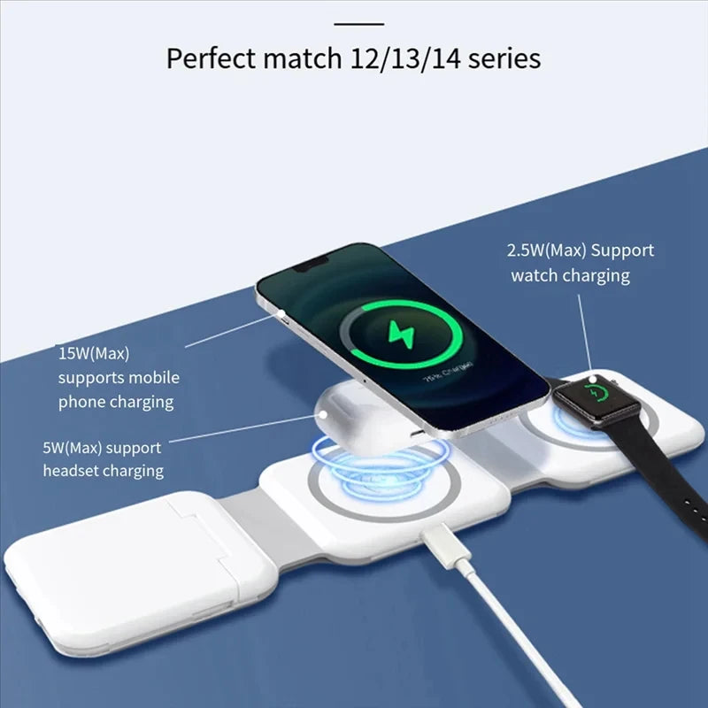 Three-in-one Magnetic Wireless Charger Desktop Three-fold Wireless Charger Is Suitable For Pingguo Mobile Phone Headset Watch