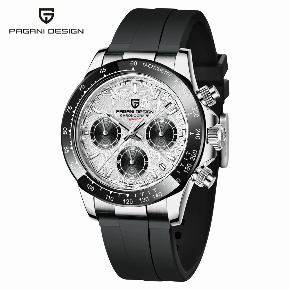 PAGANI DESIGN Watches Meteorite Surface Luxury Quartz Watches For Men Stainless Steel Waterproof Chronograph AR Sapphire Crystal