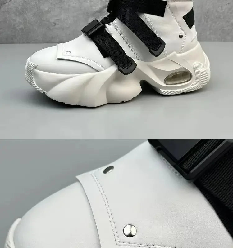 Men's High Top Thick Soled Height Increasing Comfort Waterproof Anti Slip Sports Shoes Buckle Belt Wear-resistant Fashion Boots