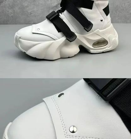 Men's High Top Thick Soled Height Increasing Comfort Waterproof Anti Slip Sports Shoes Buckle Belt Wear-resistant Fashion Boots