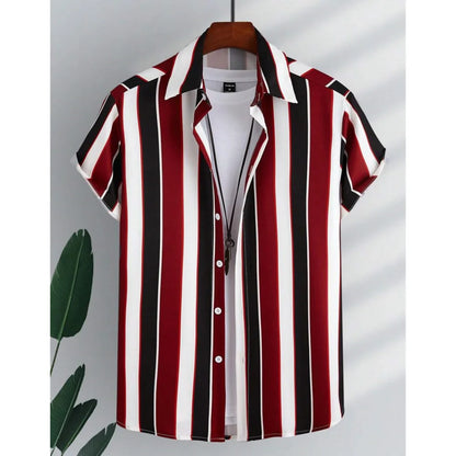 2025 Male Clothes Simple Stripes 3d Hawaiian Shirt Men Clothes Loose Breathable Men's Shirts Summer Male Shirts Short Sleeve