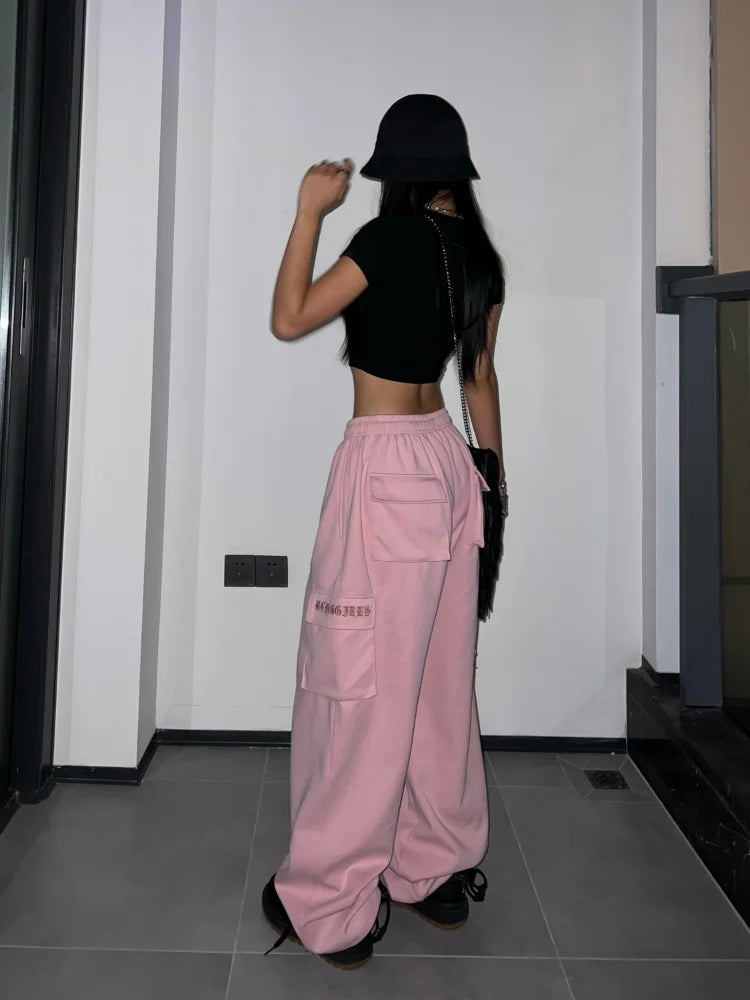 Y2K Pink Cargo Parachute Pants Oversize Hip Hop Jogging Sweatpants Egirl 90s Aesthetic Vintage Wide Leg Trousers Female