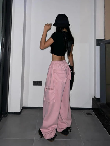 Y2K Pink Cargo Parachute Pants Oversize Hip Hop Jogging Sweatpants Egirl 90s Aesthetic Vintage Wide Leg Trousers Female