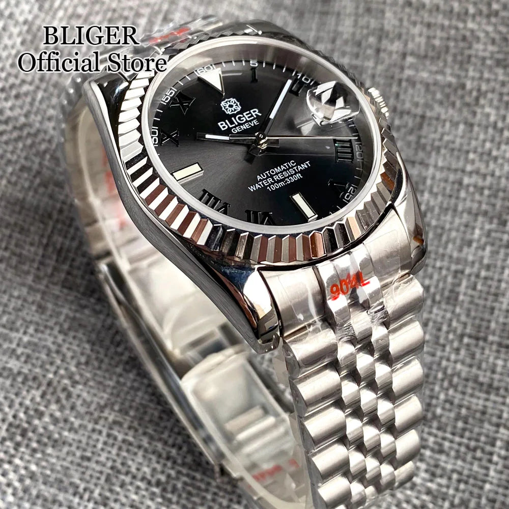 36mm 39mm Sunburst Grey Dial Dark Green Roman Numbers Diving NH35 Automatic Men Watch Stainless Steel Strap Sapphire Glass