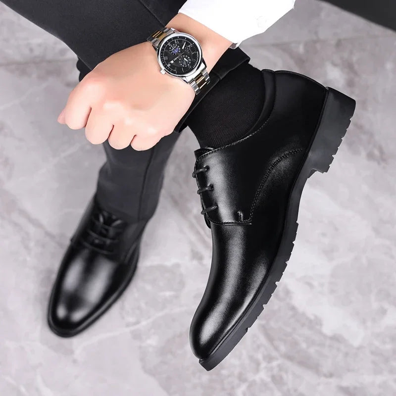 High Quality Formal Leather Men Dress Shoes Breathable Mens Casual Shoes Italian Luxury Brand Lace-Up Non-slip Men Driving Shoes