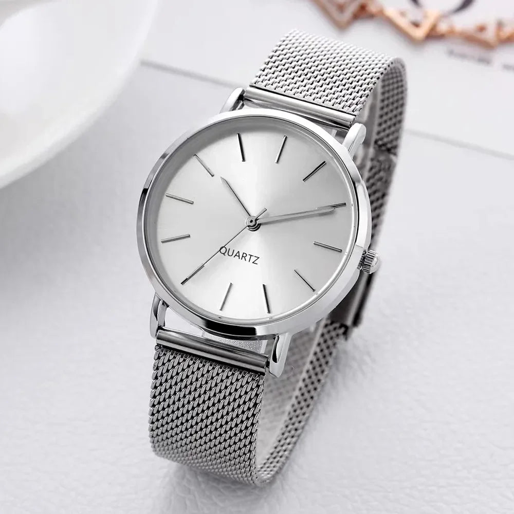 Fashion Women Watches Luxury Metal Analog Quartz Wristwatch Sliver Mesh Belt Simple Elegant Ladies Watch Relogio Feminino