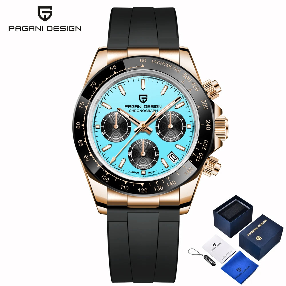PAGANI DESIGN Watches Meteorite Surface Luxury Quartz Watches For Men Stainless Steel Waterproof Chronograph AR Sapphire Crystal