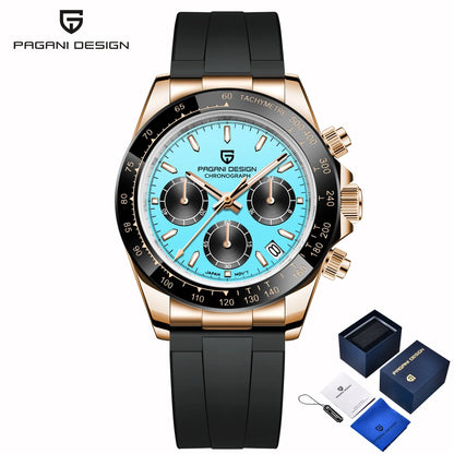 PAGANI DESIGN Watches Meteorite Surface Luxury Quartz Watches For Men Stainless Steel Waterproof Chronograph AR Sapphire Crystal