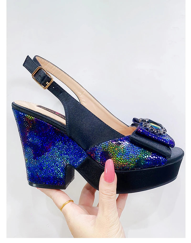 2023 Newest Wedding Women Shoes Nigeria Africa 10cm High Heels Party Gathering Crystal Design Women Shoes Fashion Ladies Shoes