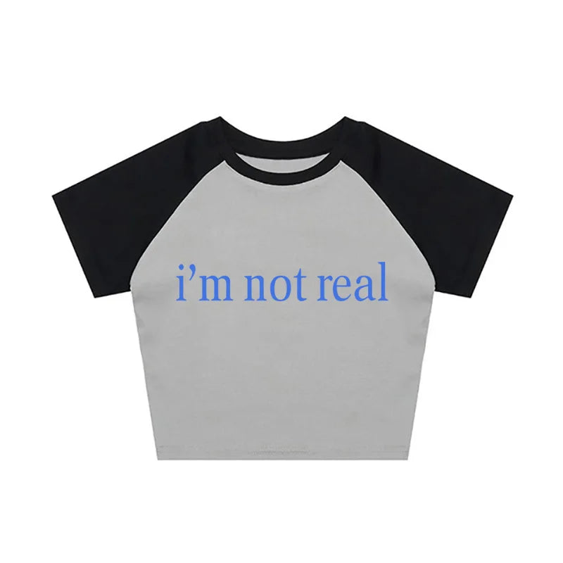 Letter Print T-Shirt Y2k Harajuku Summer Casual Short Sleeve Gothic Slim Crop Top Vintage Women Streetwear Sexy Grunge Fairy Tee