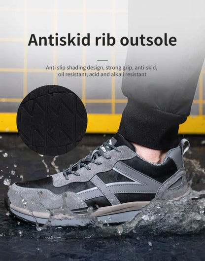 Waterproof Work Safety Shoes Steel Toe Cap Reflective Strip Indestructible Anti-smash Men Sneakers Construction Male Footwear