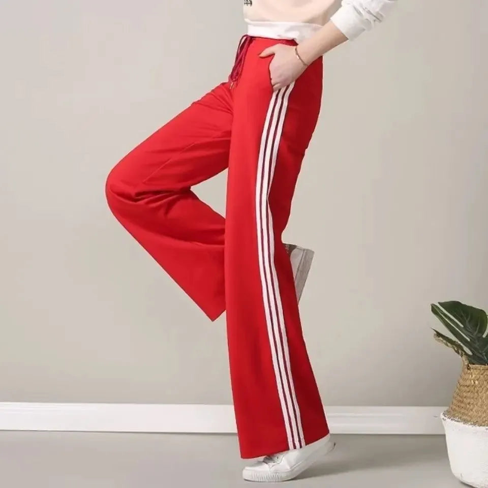 Slimming Straight Leg Sports Pants Women's Loose Casual High Waist Wide Leg Three Bar Student Long Trousers Autumn New Arrival