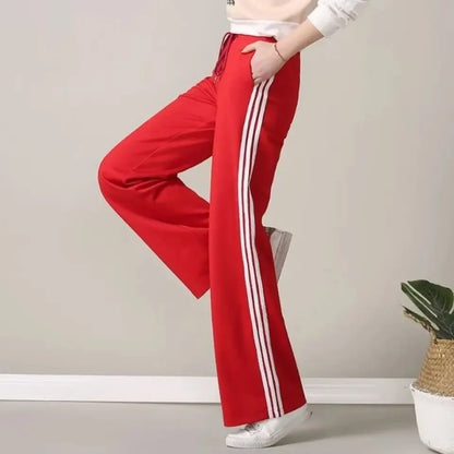 Slimming Straight Leg Sports Pants Women's Loose Casual High Waist Wide Leg Three Bar Student Long Trousers Autumn New Arrival