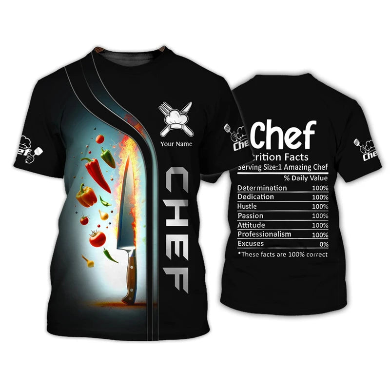 Funny Chef Work Uniform Men's T-shirts Personalization Name Custom Print Tees Casual O-neck Loose Short Sleeve Fashion Cook Tops