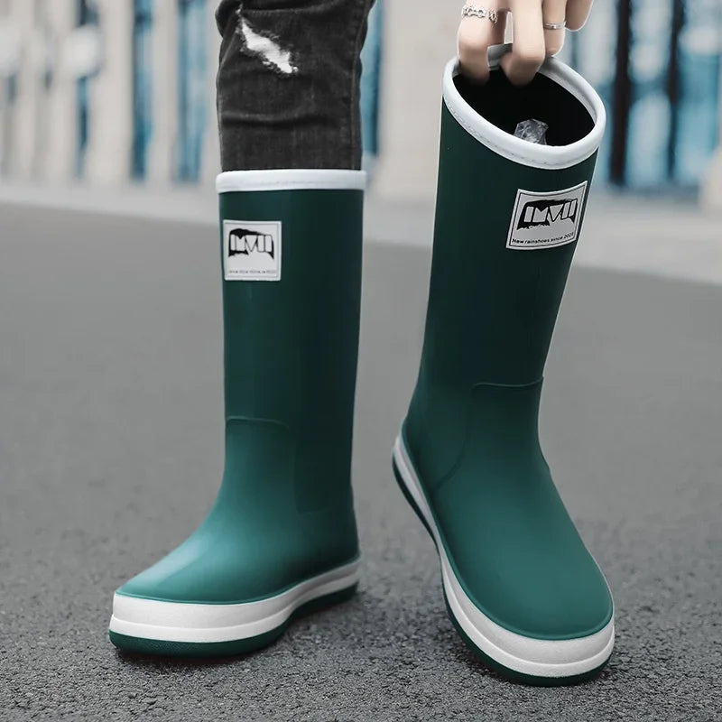 Men's Rain Shoes in The Cylinder Waterproof Wear-resistant Injection Molding Rubber Breathable New Outdoor Walking Water Shoes